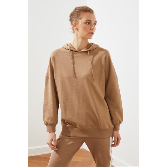 Pullover Hoodie Women Fleece Tan Sweatshirt - Picture 4 of 6